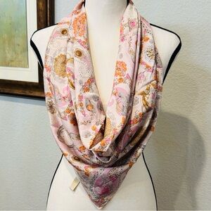Authentic Cartier Pink and Orange Paisley Silk Scarf